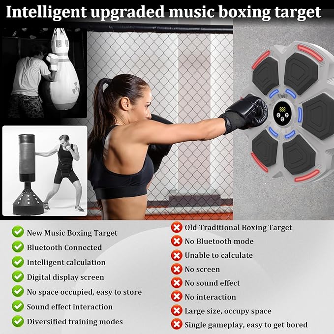 Music Boxing Machine for Adults, Smart Boxing Machine with Gloves, 9 Modes & 9 Speeds, Electronic LED Boxing Training Equipment Wall Mounted, Workout Equipment Target for Home
