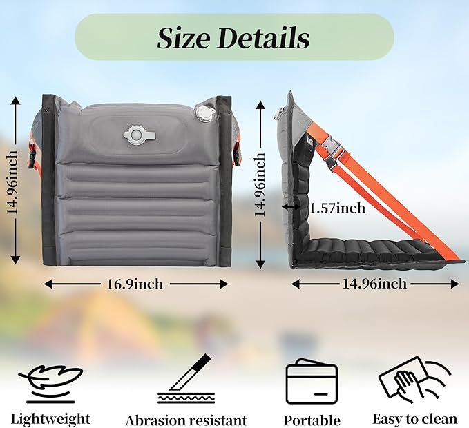 Inflatable Stadium Seats, Portable Bleacher Seat with Back Support, Foldable and Lightweight Chairs for Sporting Events/Camping, Stadium Seats with Storage Bag Lounge Chair