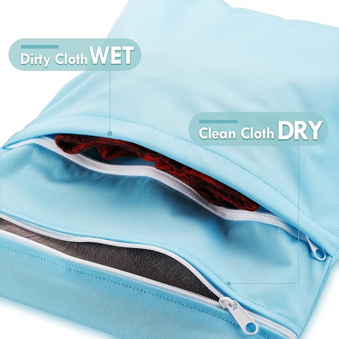 Kenning 6 Pack Wet Bag for Swimsuit Baby Cloth Diapers or Wet Clothes with 2 Zippered Pockets Waterproof Reusable Travel Beach Pool Gym Bags, 6 Colors