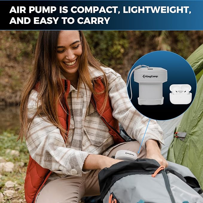 KingCamp Air Pump for Inflatables, Portable Quick-Fill Inflator/Deflator Air Mattress Pump Electric Air Pump with 4 Nozzles for Outdoor Camping Mat & Sleeping Pad
