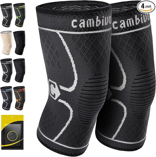 CAMBIVO 2 Pack Knee Brace, Knee Compression Sleeve for Men and Women, Knee Support for Running, Workout, Gym, Hiking, Sports (Gray,Large)