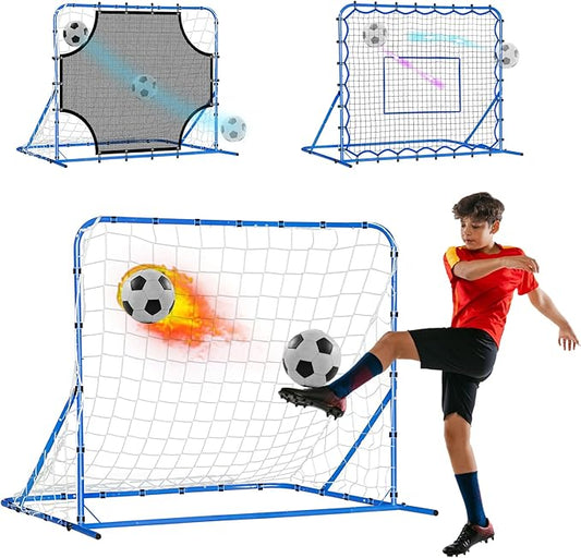 Three Mode Soccer Goal & Rebounder Net & Target Net,Four Targets for Precise Training,Tough-Built for Intense Shots,Quick-Switch Angle Soccer Training for Control/Passing Practice for Kids Teen