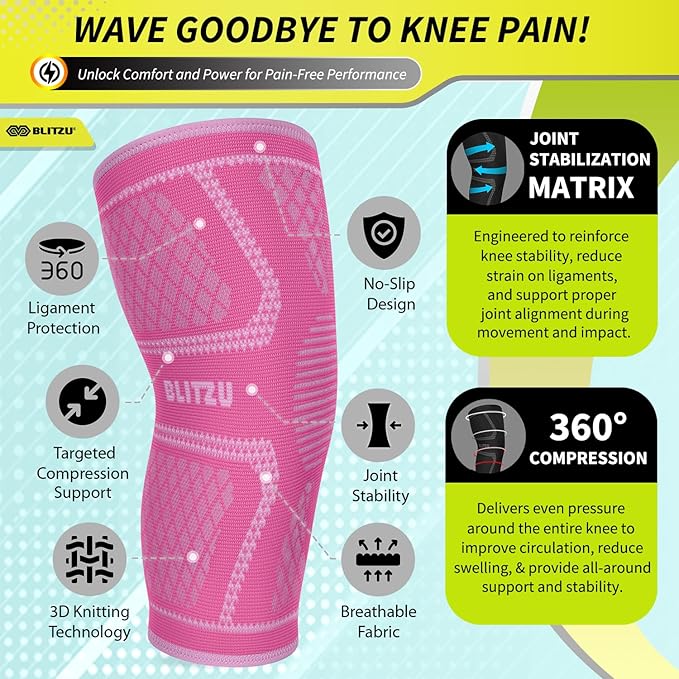 Knee Brace for Women & Men, 2 Pack Compression Knee Brace, Knee Support Sleeve for Pain Relief, Running, Workout, Sports, Knee Braces for ACL, Meniscus Tear, Arthritis and Injury Recovery Pink L