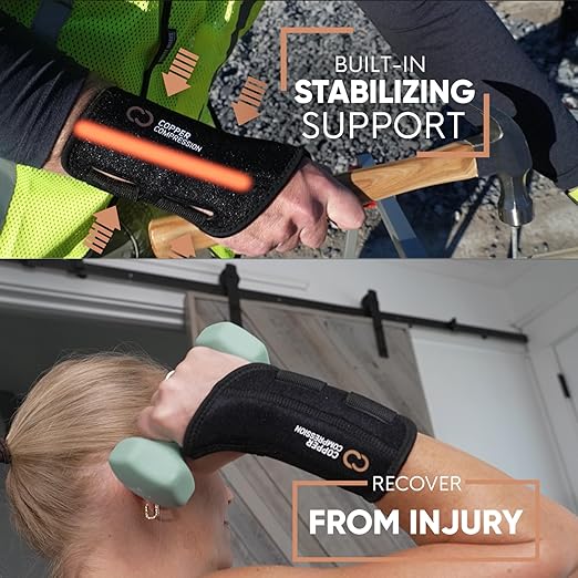 Copper Compression Advanced Wrist Brace - Copper Infused Adjustable Orthopedic Support Splint for Pain, Carpal Tunnel, Arthritis, Tennis Elbow, Tendinitis, RSI, Ganglion Cyst for Men Women Left L/XL