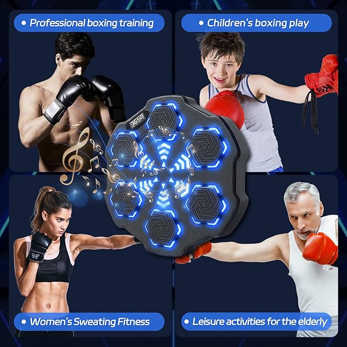 EPHESPORT Music Boxing Machine with Adult & Kids Gloves, Large Size Wall Mounted Electronic Bluetooth Punching Target for Adults | Teens | Kids, 9 Speed ＆ Modes, Fun Chrismas Gifrs for Family