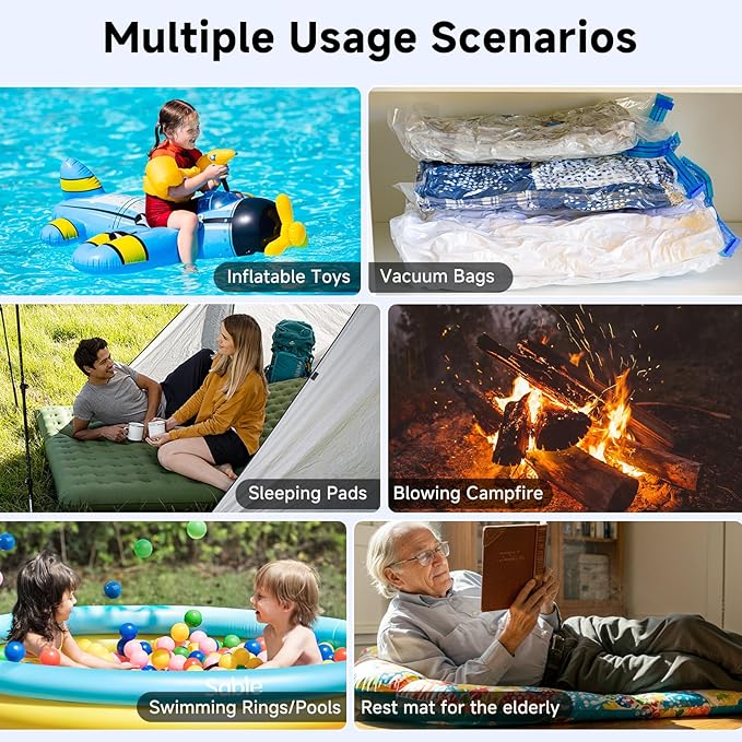 Portable Air Pump for Inflatables, 4.5kPa Mini Air Mattress Pump with Camping Light, 2400mAh Battery Rechargeable Air Pump for Pool Floats, Sleeping Pads, Swimming Ring, Vacuum Storage Bags