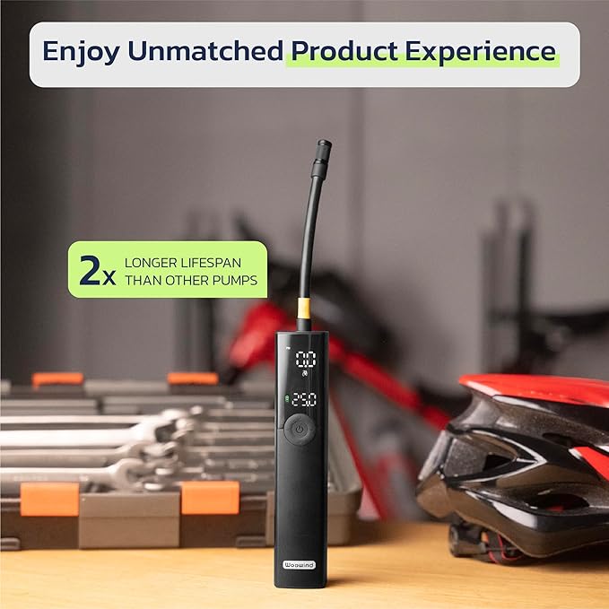 Woowind BP188 Bike Pump, The Pro Electric Bicycle Pump Tire Inflator Portable Air Compressor with Schrader, Presta and Dunlop Valve Adapters - 120~150PSI Options