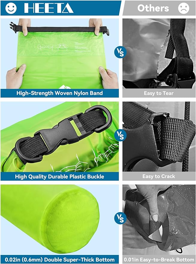 HEETA Dry Bag Waterproof for Women Men, 5L/10L/20L/30L/40L Roll Top Lightweight Dry Storage Bag Backpack with Phone Case for Travel Swimming Boating Kayaking Paddle Board Camping Beach Accessories