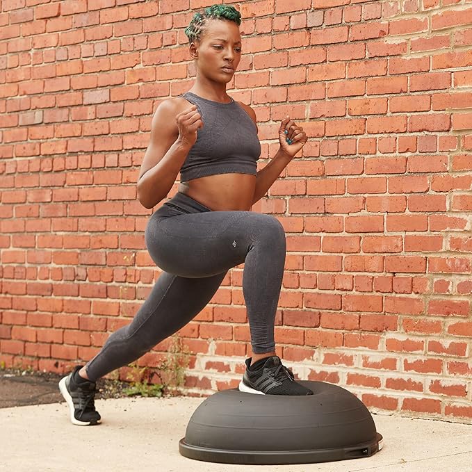 Bosu Balance Ball Exercise Trainer, Home Gym Equipment w/ Guided Workouts & Pump, 26", Blue - Inflatable Fitness Platform for Strength Training, Standing, Balancing, and Core Workout