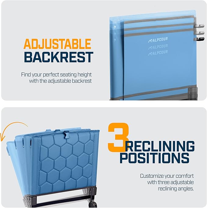 Folding Reclining Stadium Seats with Back Support for Bleachers, Bleacher Chairs with Back and Cushion Seating for Football, Camping Chair, Kayak Seat, Canoe, Paddle Board, Concerts, & Sports Events