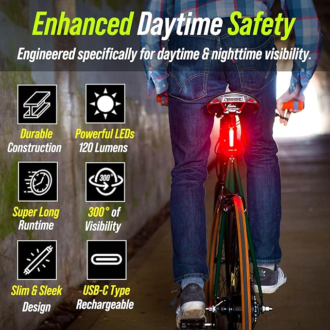 BLITZU USB-C Rechargeable Bike Tail Light 2 Pack, Bright Bicycle Rear Cycling Safety Flashlight Accessories for Night Riding, Cyborg 120T, 4 Light Modes for Adults Kids Men Women Road Mountain