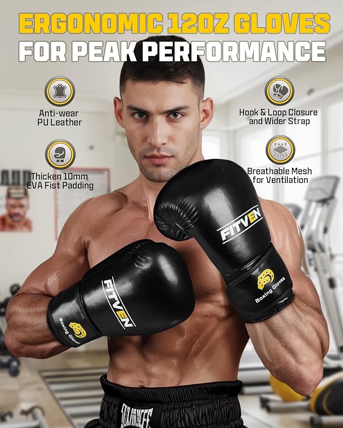 FITVEN Freestanding Punching Bag with Boxing Gloves Heavy Boxing Bag with Suction Cup Base - Men Stand Kickboxing Bag