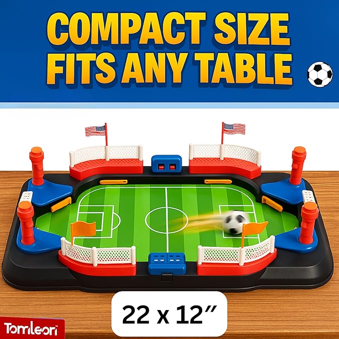 Soccer Board Game for Kids: Table Top Foosball Game for 3 4 5 6 7 8-12 Year Old Kids - Interactive Soccer Gift - Mini Football Table Game with Goal Bell, Score Counter & 6 Balls - Easy Set-up Gift