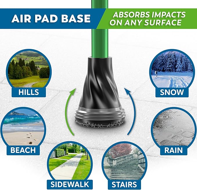 HONEYBULL Foldable Walking Cane for Seniors & Adults – Adjustable 8 Height Settings 30-37", Lightweight Collapsible Cane with Air Cushion Tip, Ergonomic Comfort Grip & Wrist Strap