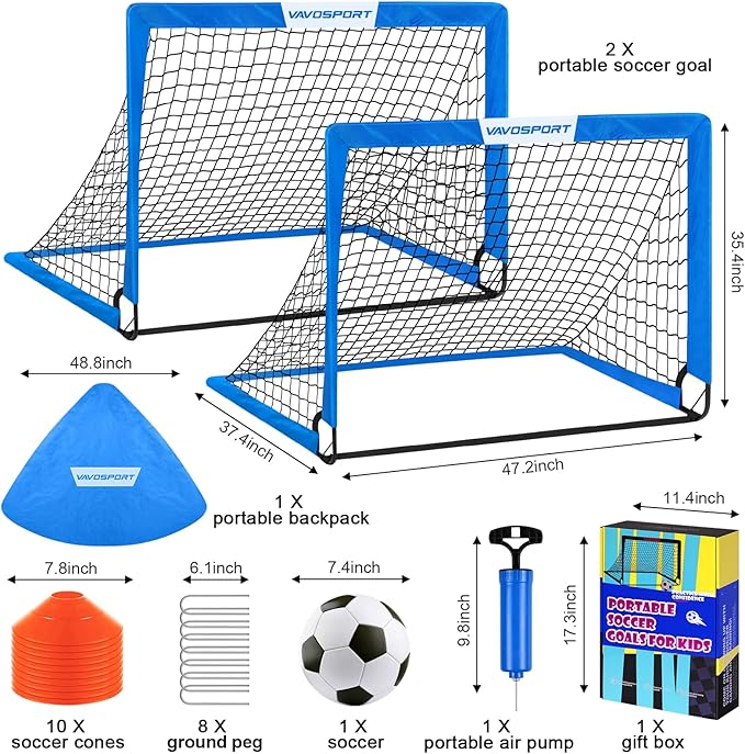 Kids Soccer Goals for Backyard Set - 2 of 4' x 3' Portable Soccer Goal Training Equipment, Pop Up Toddler Soccer Net with Soccer Ball, Soccer Set for Kids, Youth Outdoor Games, Sports, Play