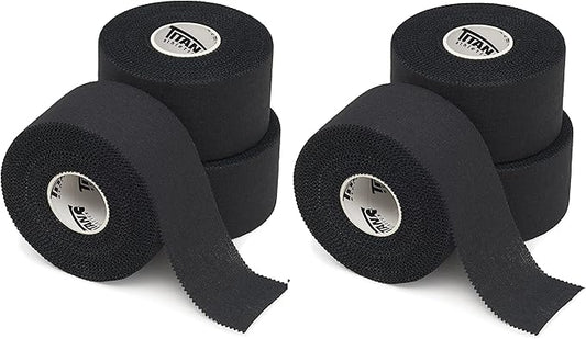 Titan Athletics - Premium Quality Black Athletic Tape/Sports Tape - 1 1/2 Inch x 45 Feet Per Roll - 100 Percent Cotton with Zinc Oxide - Easy Tear Zig Zag Design. (Black, 6 Count (Pack of 1))