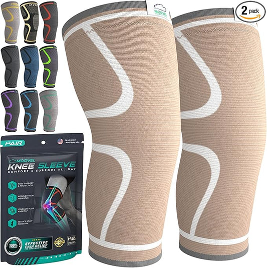 Modvel Compression Knee Brace for Women & Men - 2 Pack Knee Brace for Women Running Knee Pain, Knee Support Compression Sleeve, Workout Sports Knee Braces for Meniscus Tear ACL & Arthritis Pain Relief