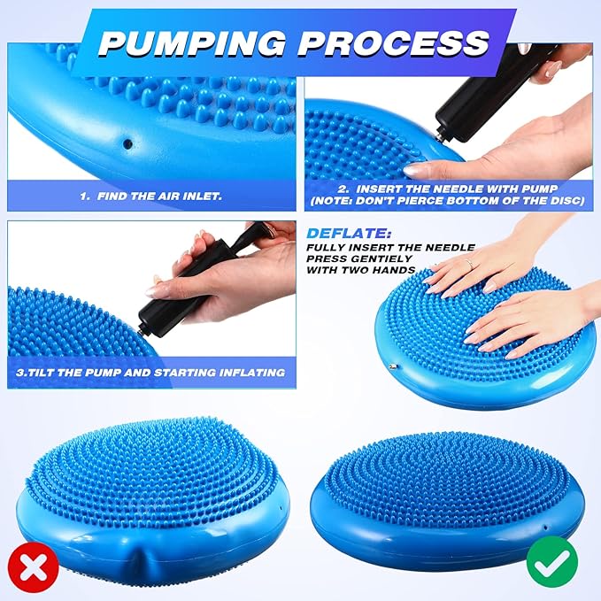 Leitee 10 Pcs Wobble Cushion Inflated Wiggle Seats 13.4'' Balance Disc with Air Pump Sensory Flexible Seat Balance Pad for Focus Sensory Training Core Stability Physical Exercise Home Office