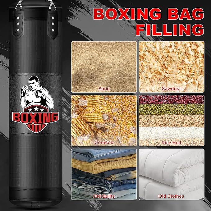 Punching Bag for Adults, 4FT PU Heavy Boxing Bags with Chain Ceiling Hook, Hanging Boxing Bag for Kickboxing Muay Thai Karate Judo Taekwondo Home Gym Training, Unfilled