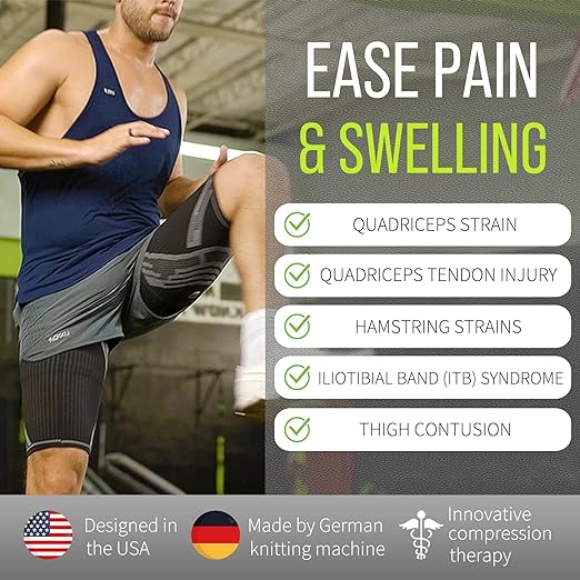 Hamstring Compression Sleeve, Thigh Compression Sleeve for Women and Men, Upper Leg Brace for Groin, Sciatica & Quad Tendonitis, Wrap Support for Recovery, Running, Sports and Workout Blue M