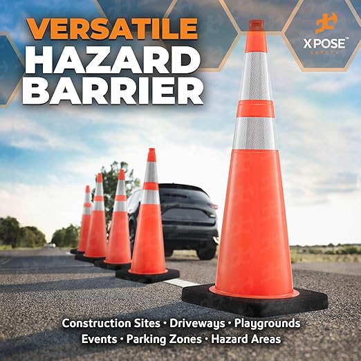 Xpose Safety 36 Inch Orange Traffic Cones Heavy Duty 15lb with 6" & 4" Collars, 1 Pack - Multipurpose PVC Plastic Safety Cone for Parking, Soccer, Caution, Kids and Construction - DOT Approved