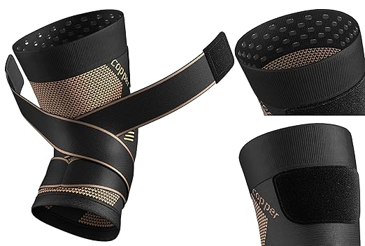 NEENCA Copper Knee Brace with Straps for Women/Men, Knee Compression Sleeve for Knee Pain, Arthritis, ACL, Meniscus Tear, Joint Pain Relief. Knee Support for Running, Workout, Weightlifting - Single
