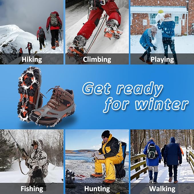 WIN.MAX Crampons for Shoes, Traction Cleats Ice Snow Grips with 19 Stainless Steel Spikes, Shoe Talons Anti - Slip Boots Spikes for Walking, Jogging, Climbing and Hiking