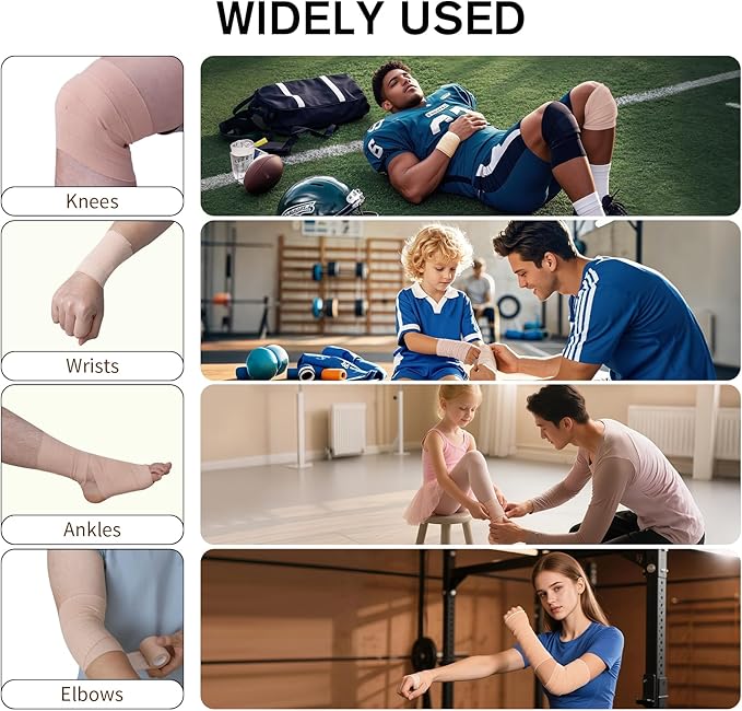 4 Rolls Elastic Tape, Breathable Self Adhesive Bandage Wrap, Flexible Stretch Bandages for Sports Wrists Sprains Knees Ankles, for Animals and Pets, 5 Yards (3 Inch in Width)