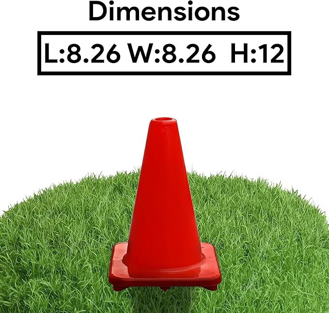 6, 9, 12, 18, 28 Inch Sports Training Traffic Cones - Durable Orange Cones for Soccer, Football, Basketball, Agility Drills, Parking, Safety, Road Use (Set of 12)