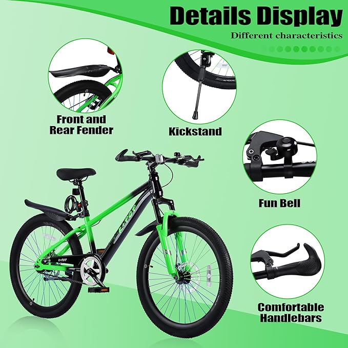 20/24 Inch Mountain Bike for Kids, Girls Boys Bikes Ages 8-12, Single Speed Mountain Bicycle with Suspension Fork, 20/24 Inch Bike Boys Girls Bicycles with Front and Rear Disc Brakes