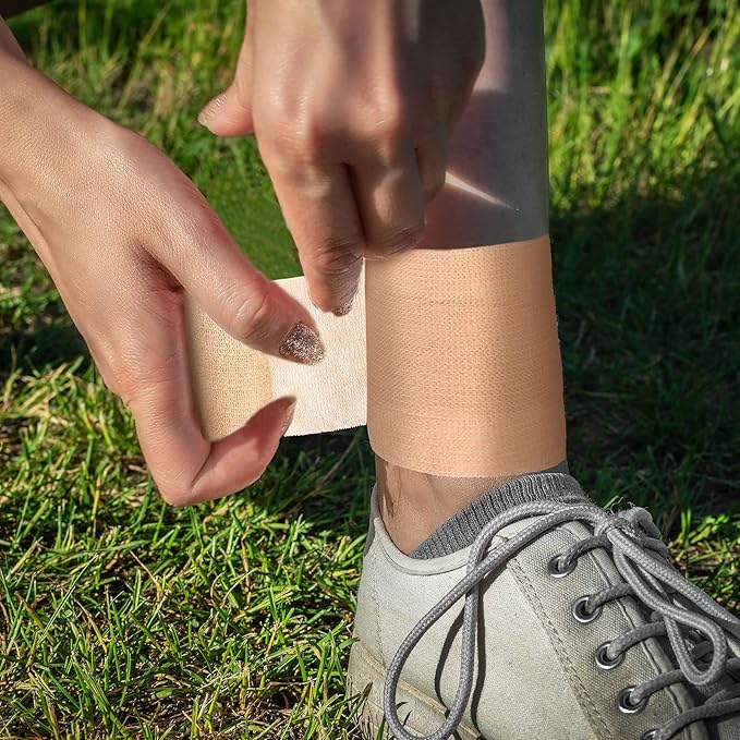 Treela 48 Pack Self Adhesive Wrap Bandage Bulk, 3 Inch x 5 Yard Self Adherent Cohesive Bandage Elastic Athletic Tape Breathable Wound Tape for Stretch Athletic Sports Wrist Ankle(Nude)