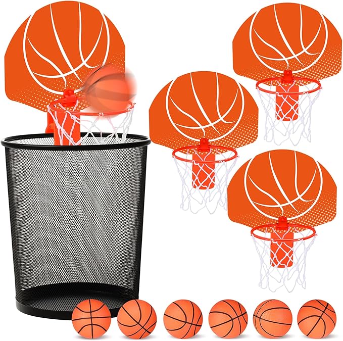Honoson 3 Sets Indoor Trash Can Basketball Game Set Includes 3 Mini Clip on Basketball Hoop with Backboard 6 Inflatable Ball 3 Pump Kid Adult Office Decompression Toy Birthday Gift(Fresh)