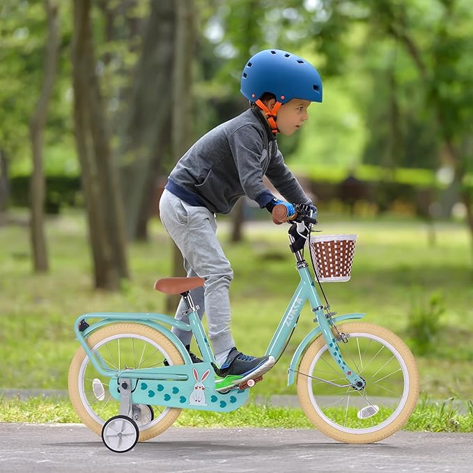 Kids Bike 16 inch Boys Girls Ages 4-7 Years Old Cruiser Bicycle with Woven Basket Single Speed for Youth Caliper Brake Band Brake Rear Rack Included Multiple Colors