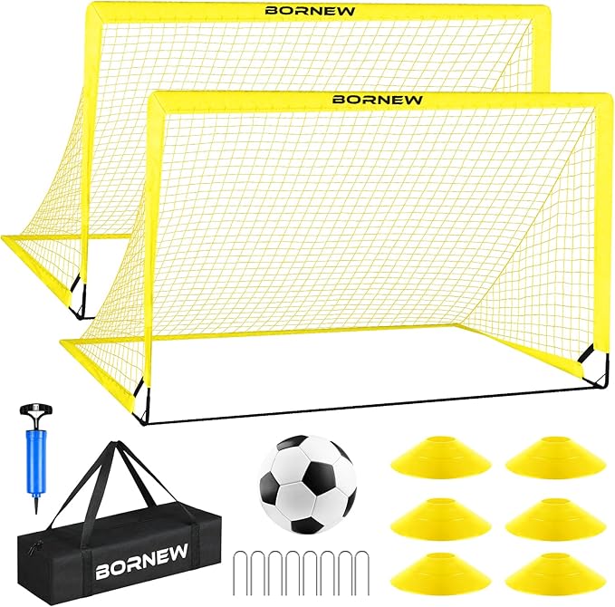 Kids Soccer Goal for Backyard Set - 2 Set of 4x3/ 5X3.6/7x5 ft Toddler Soccer Nets with 20ft Agility Ladder, Soccer Ball, Pop Up Portable Soccer Set for Kids and Youth Training Ages