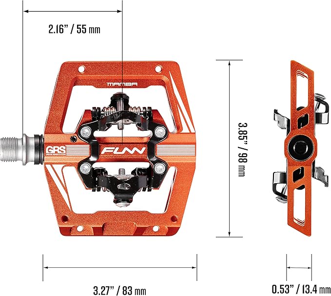 Funn Mamba S MTB Clipless Pedals, Double Sided Clip Compact Platform Mountain Bike Pedals, Compatible with SPD Cleats, 9/16-Inch CrMo Axle Bicycle Pedals for MTB/BMX/Gravel Cycling