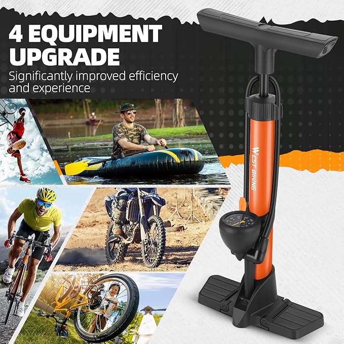Bike Floor Pump, Bikes Pump with Gauge,Bicycle Air Pump with High Pressure 160 Psi, BikeTire Pump with Presta Schrader Valves，Portable Hand Pump Bike, Fits Road Bikes MTB E-Bike, Ball