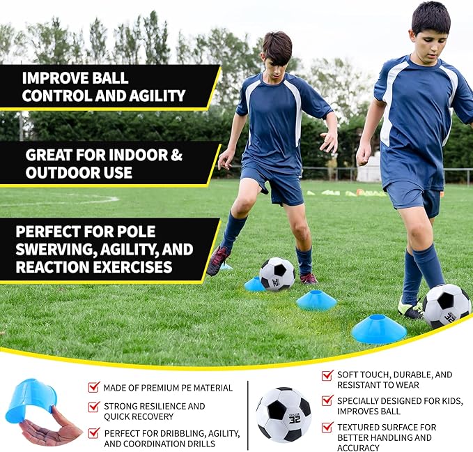 2 Pack Kids Soccer Goal for Backyard Set 6x4FT Portable Pop Up Soccer Net Training Equipment with Soccer Ball, Training Dice Mat, Cones and Carry Bag for Youth Toddler Teams Indoor Outdoor Sport Game
