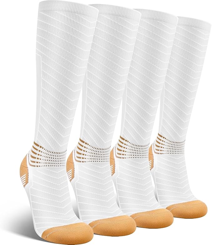 IRAMY Copper Compression Socks for Men Women 15-20 mmHg Ankle Support V-Shape Gradient Compression Coolmax Wicking Knee High Socks
