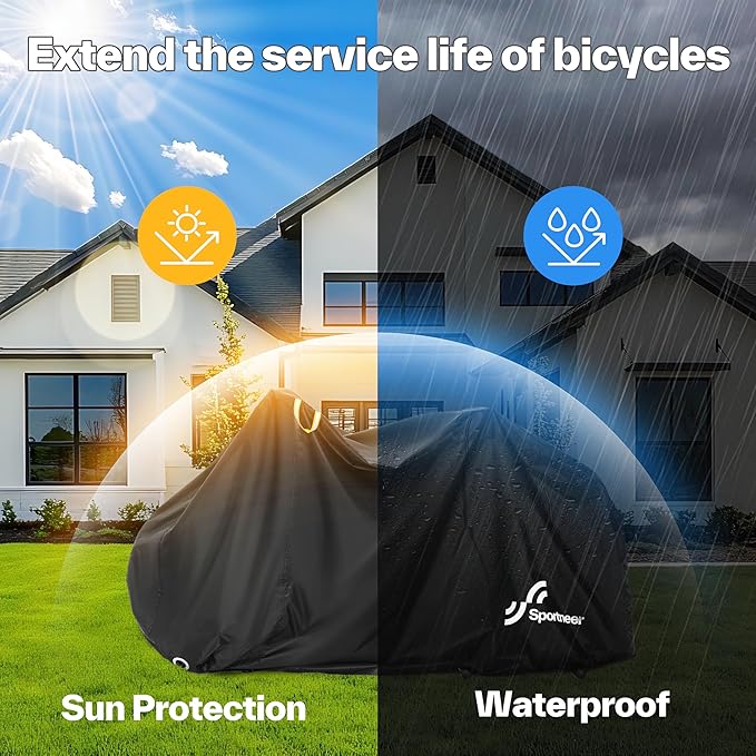 Sportneer Bike Cover: 210D Waterproof Outdoor Oxford Bicycle Covers with Lock Hole & Storage Bag - Rain Sun UV Dust Wind Proof Bike Covers for Mountain Bike, Road Bike, Hybrid Bike, Beach Cruiser Bike