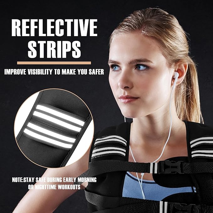 Weighted Vest Men or Women - 5/10/15/20/25/30lbs Weights with Reflective Stripe, Weighted Vest for Workout Equipment for Strength Training Running - Walking Weight Loss