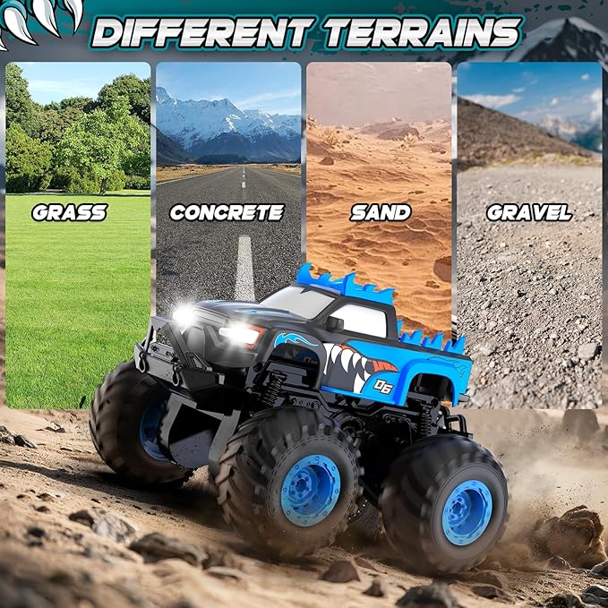 Remote Control Car, 1:24 Scale All Terrain Monster Tuck Toys with Auto Demo, Remote Control Tuck with 360° Rotation and Lights, 2.4Ghz Rc Cars Support 20km/h, Monster Trucks for Boys Age 4-7