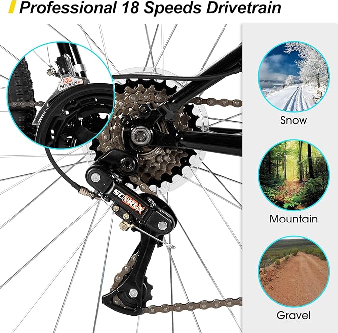 HILAND 26 27 Inch Mountain Bike, Mens Womens MTB with 18 Speeds, High-Tensile Steel Frame, V Brake, Hardtail Bicycle for Adults
