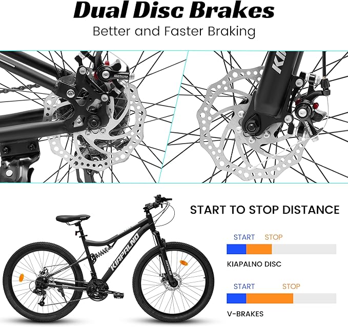 26 Inch Mountain Bike Dual Suspension for Mens Boys, 21 Speeds Steel Women Girls Mountain Bike Summer Travel Trip, Disc Brakes Adult Teens Sport Men Women Bicycle for Trail Commuter City Road