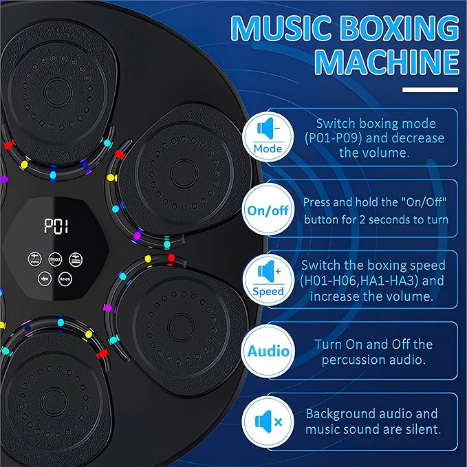 Music Boxing Machine, Bluetooth Music Punching Machine with Gloves for Adults Kids, Electronic LED Boxing Training Equipment Wall Mounted, 9 Modes & 9 Speeds, Indoor Workout Trainer Equipment(Black)