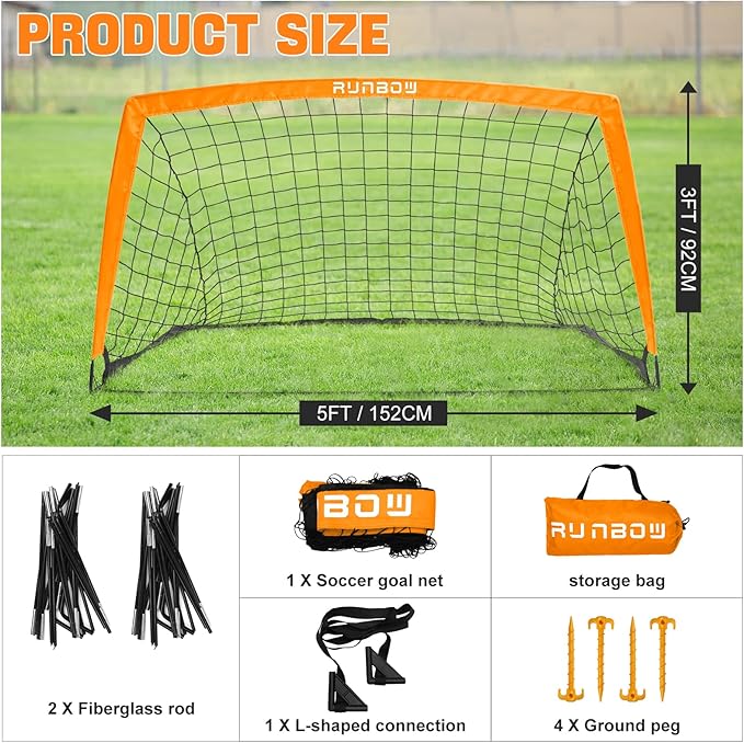 RUNBOW 5x3 ft Portable Kids Soccer Goal for Backyard Practice Soccer Net with Carry Bag