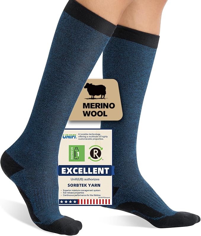Merino Wool Compression Socks for Women Men, 15-20 mmHg, Soft & Breathable for Travel, Running, Pregnancy