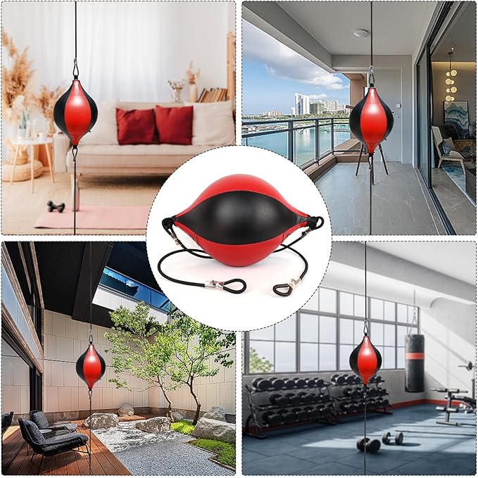 Double End Bag, Boxing Speed Bag with Adjustable Elastic Cords, PU Leather Punching Bag for Adults Kids Fitness Training