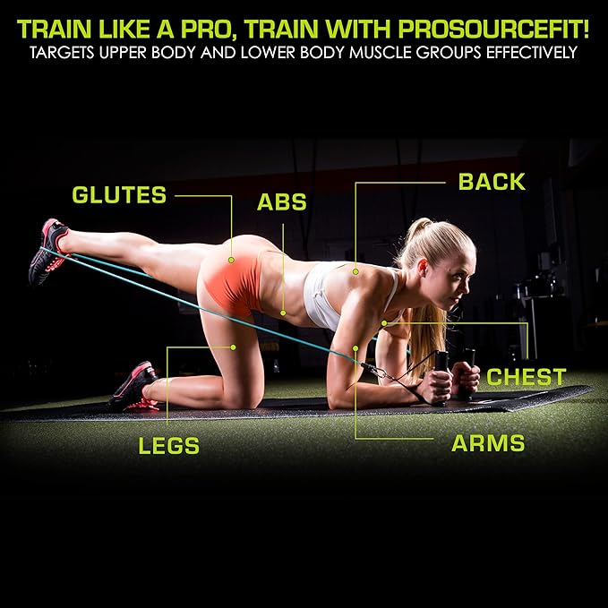 ProsourceFit Single Stackable Resistance Bands with Door Anchor and Exercise Guide, 8-12 LB, Heavy Duty Fitness Tube for Full-Body Exercises and Home Workouts