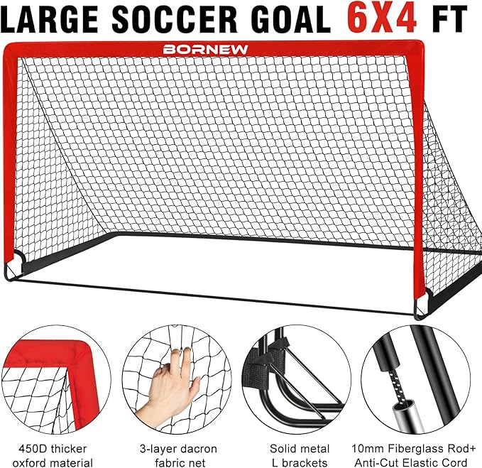Kids Soccer Goal for Backyard Set - 2 Set of 6X4 FT Toddler Soccer Nets with 20ft Agility Ladder, Soccer Ball, Pop Up Portable Soccer Set for Kids and Youth Game and Training Goals Ages 3-16 Gift