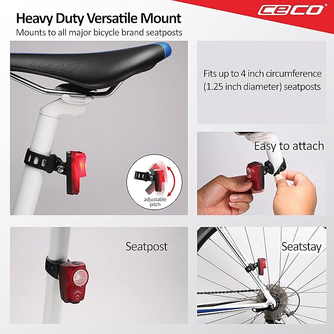 CECO-USA: 150 Lumen Super Bright USB Rechargeable Bike Tail Light - IP67 Waterproof, FL-1 Impact Resistant - Pro Grade Quality Bike Tail Light - Red Bicycle Back Light